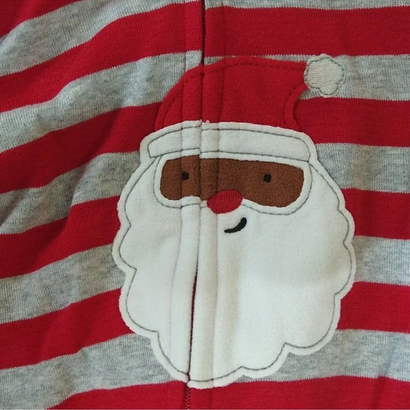 NEW! Toddler Striped Black Santa Christmas Footed Pajama 2pc Set, Red/Green - Picture 3 of 14